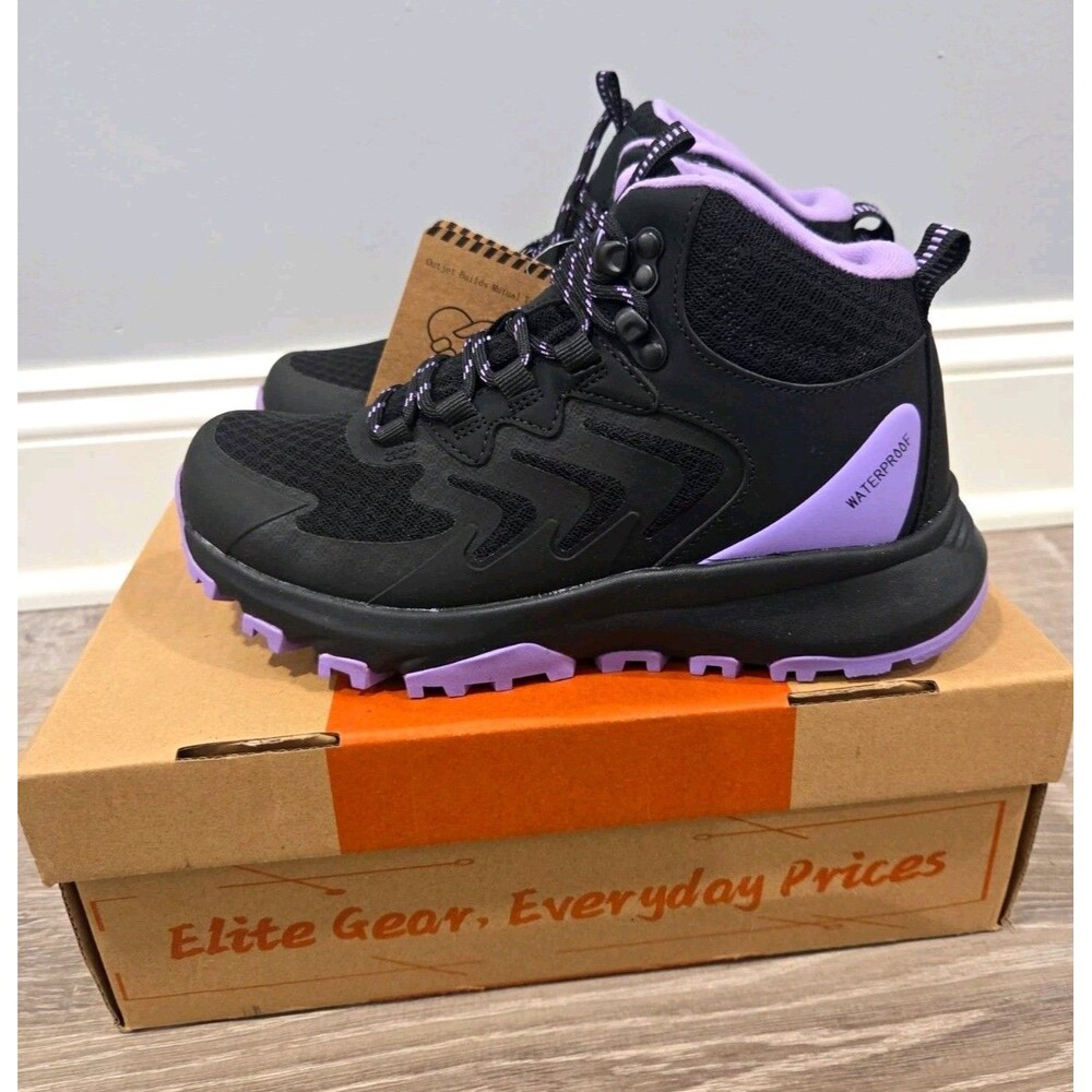 OUTJET Waterproof Hiking Boots Black/Purple Womens US 6